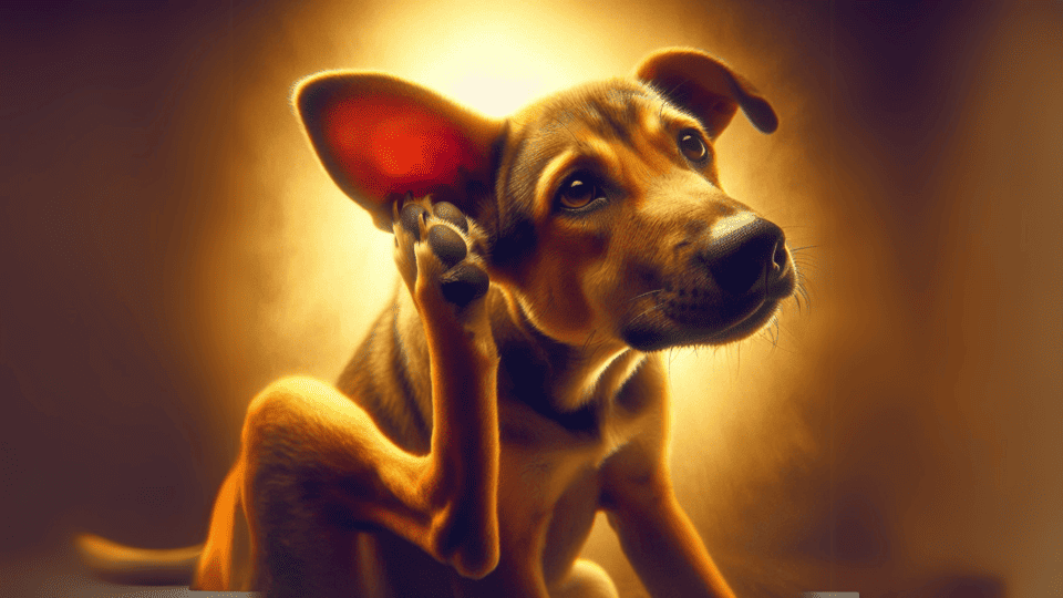 Imagem cachorro vira lata se coçando cachorro coçando orelha