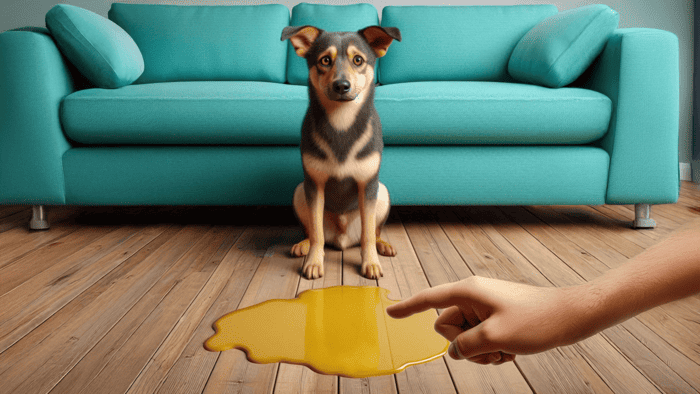 xixi no lugar certo ilustração de vira lata sendo repreendido por seu dono por fazer xixi no lugar errado